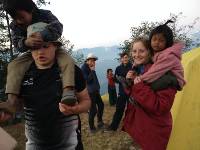 Students playing with the local children while trekking in the Annapurna region