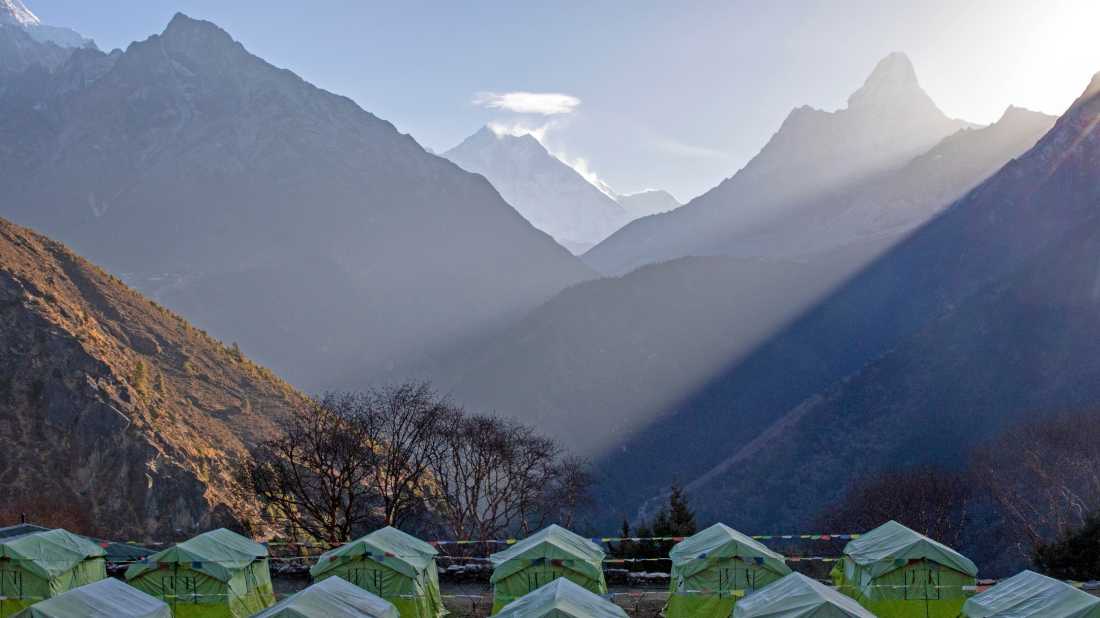 Wake up to Ama Dablam, Lhotse and Nuptse at our Kyangjuma Eco-Comfort Camp | Andrew Bain