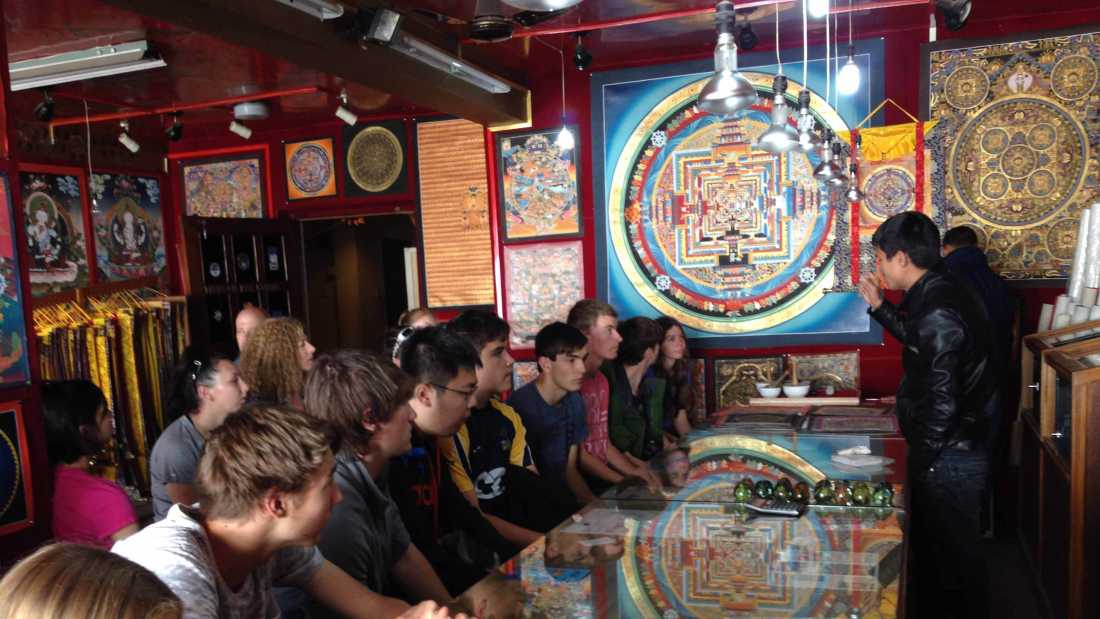 Students learning about Tibet Thangka's in Kathmandu